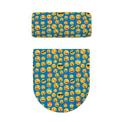 Blue Emoji Pattern Print Toilet Lid And Tank Cover Set
