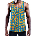 Blue Emoji Pattern Print Training Tank Top