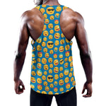 Blue Emoji Pattern Print Training Tank Top