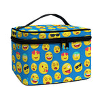 Blue Emoji Pattern Print Travel Makeup Bag
