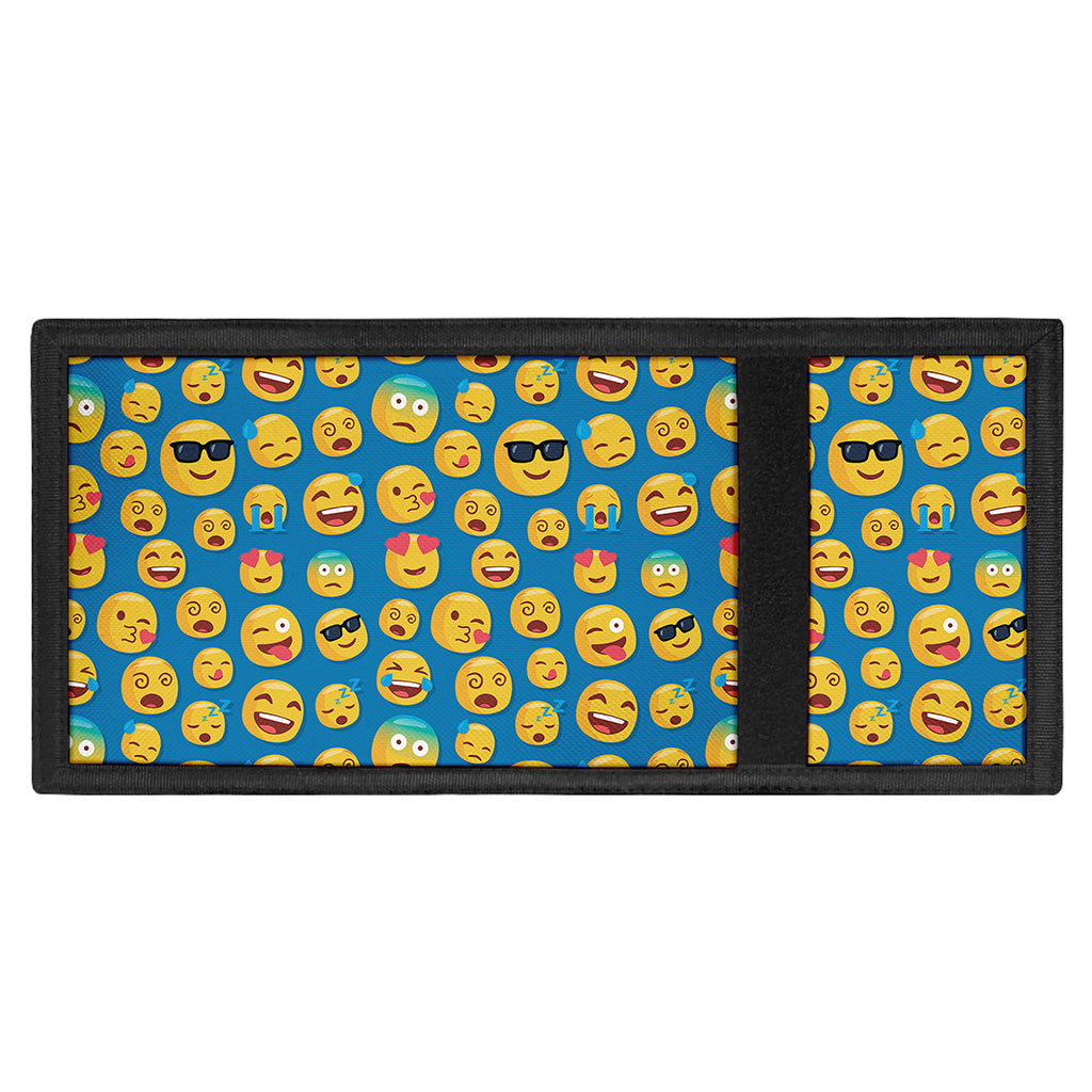 Blue Emoji Pattern Print Trifold Wallet