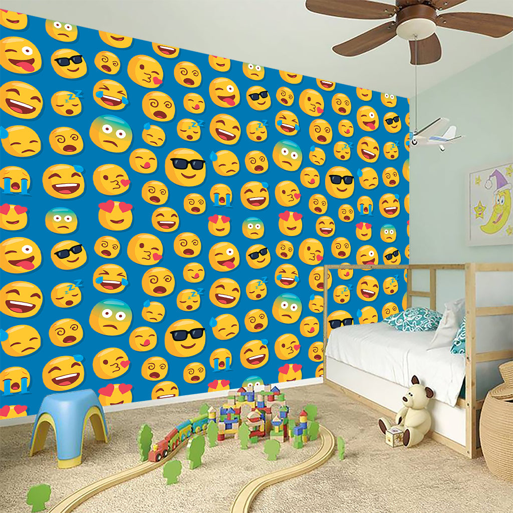 Blue Emoji Pattern Print Wall Sticker