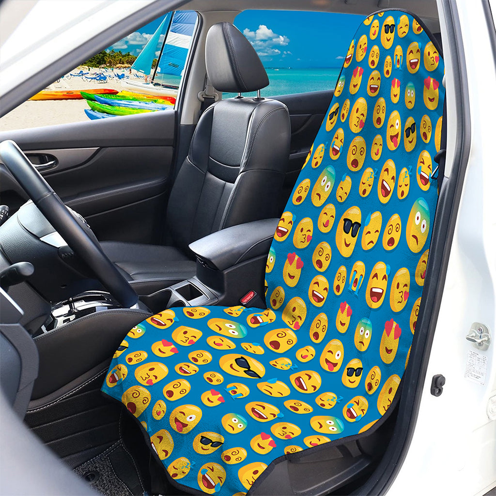 Blue Emoji Pattern Print Waterproof Car Seat Cover