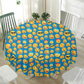 Blue Emoji Pattern Print Waterproof Round Tablecloth