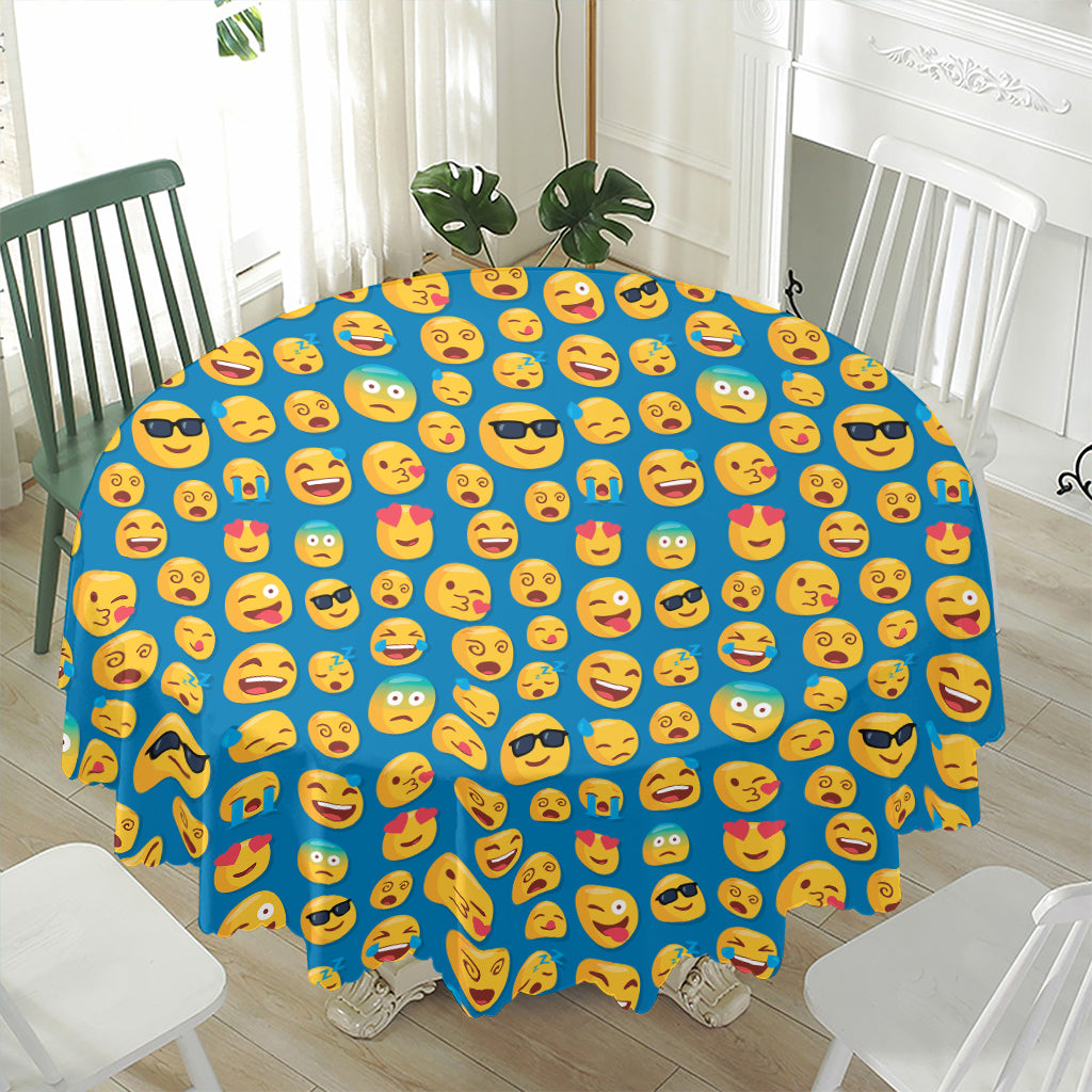 Blue Emoji Pattern Print Waterproof Round Tablecloth