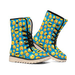 Blue Emoji Pattern Print Winter Boots