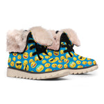 Blue Emoji Pattern Print Winter Boots
