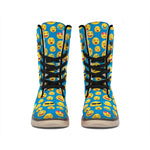 Blue Emoji Pattern Print Winter Boots