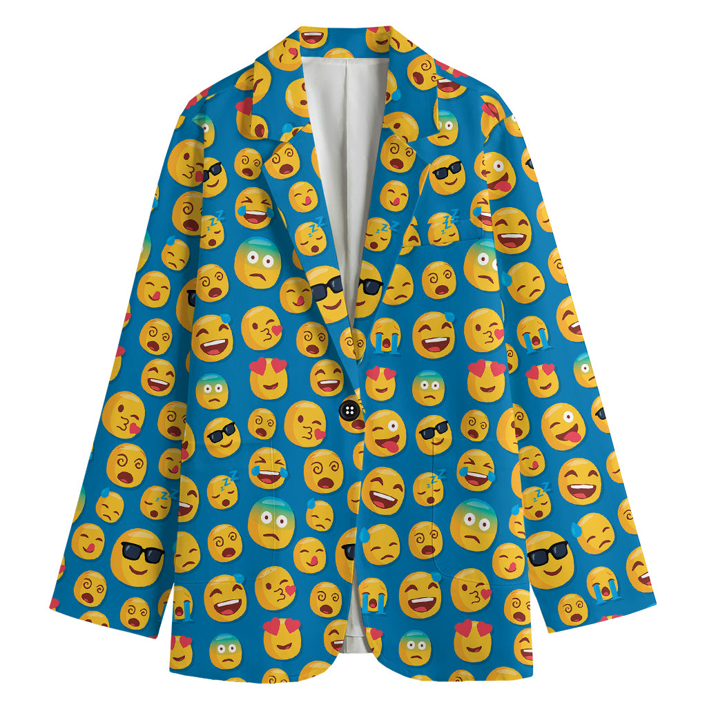 Blue Emoji Pattern Print Women's Blazer