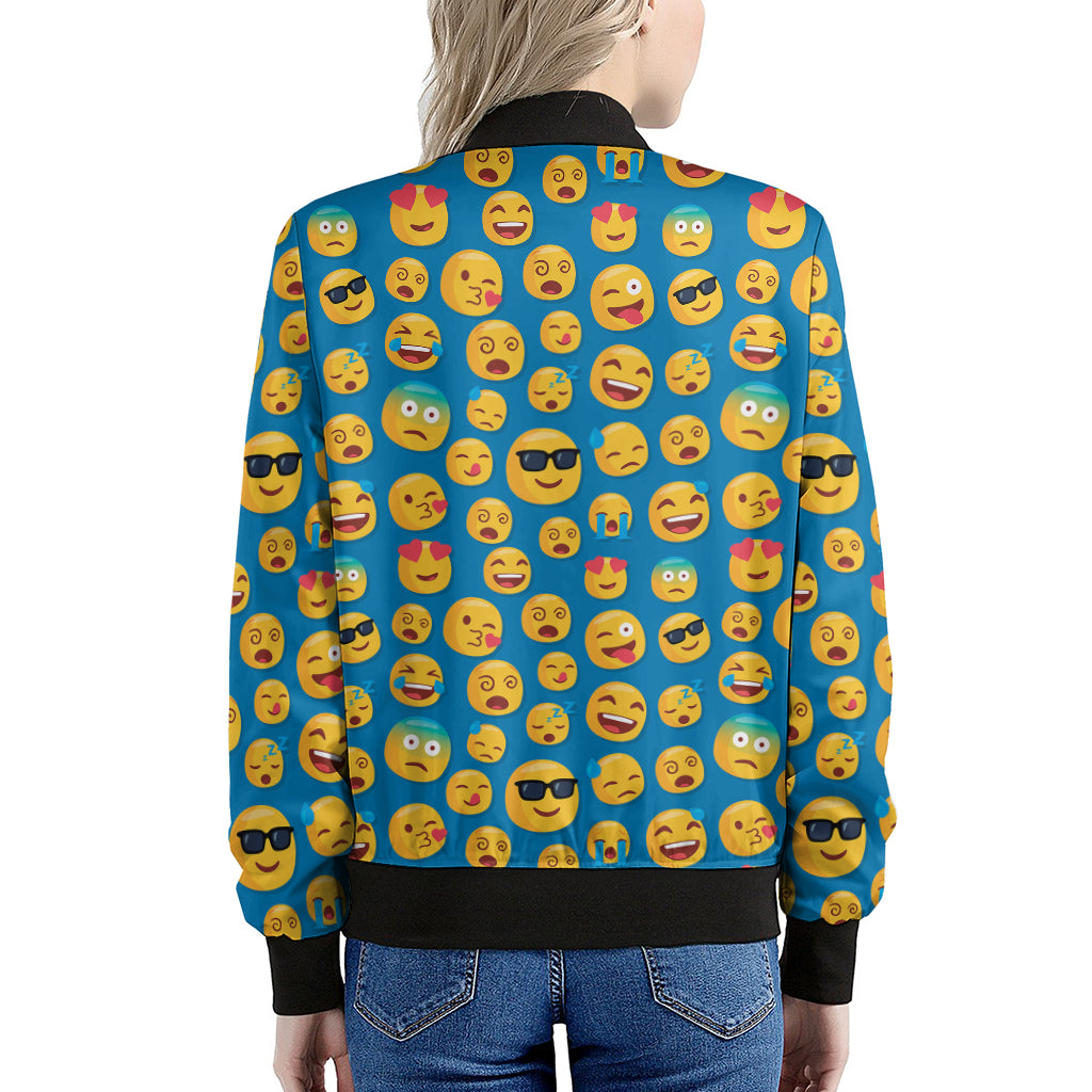 Blue Emoji Pattern Print Women's Bomber Jacket