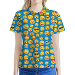 Blue Emoji Pattern Print Women's Polo Shirt