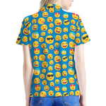 Blue Emoji Pattern Print Women's Polo Shirt