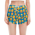 Blue Emoji Pattern Print Women's Split Running Shorts