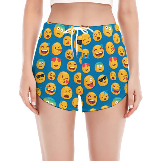 Blue Emoji Pattern Print Women's Split Running Shorts