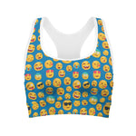 Blue Emoji Pattern Print Women's Sports Bra