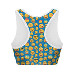 Blue Emoji Pattern Print Women's Sports Bra