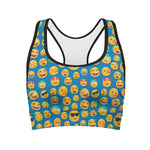 Blue Emoji Pattern Print Women's Sports Bra