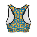 Blue Emoji Pattern Print Women's Sports Bra