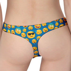 Blue Emoji Pattern Print Women's Thong