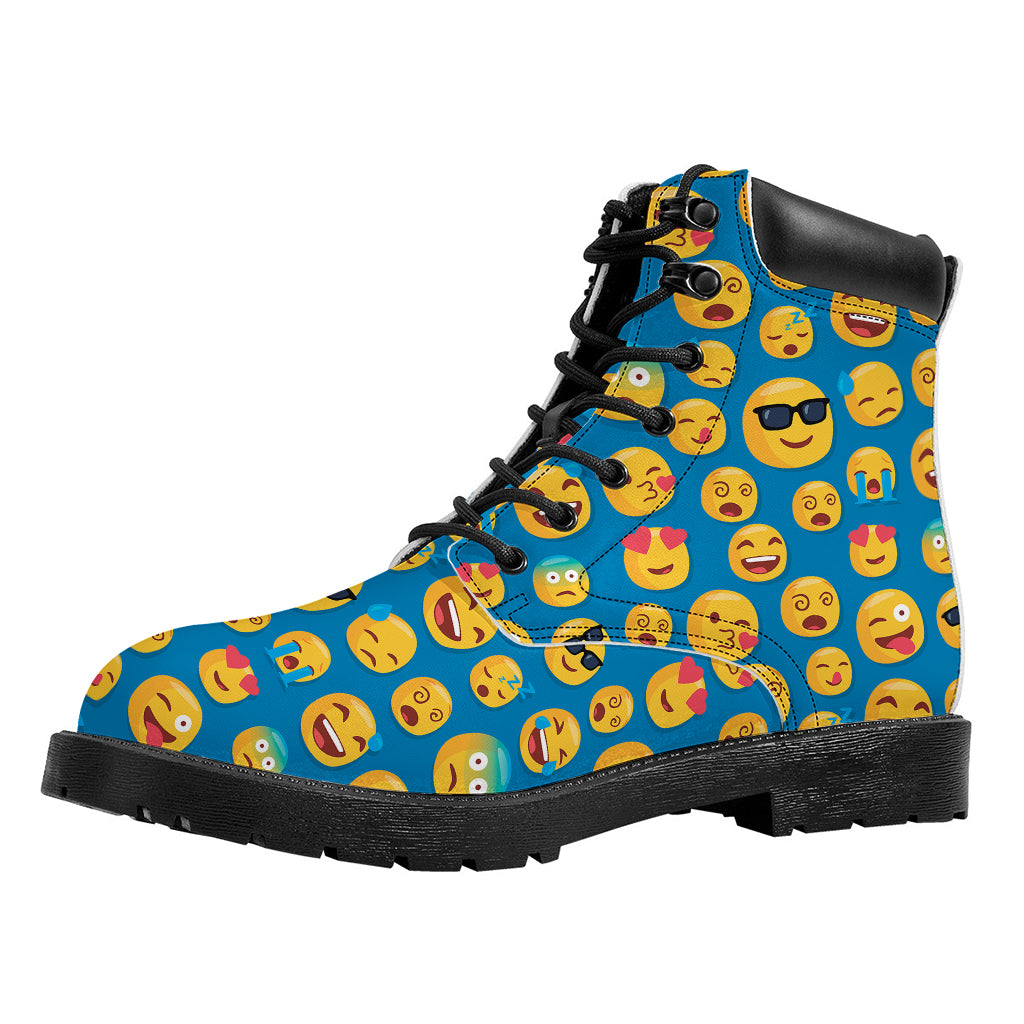 Blue Emoji Pattern Print Work Boots
