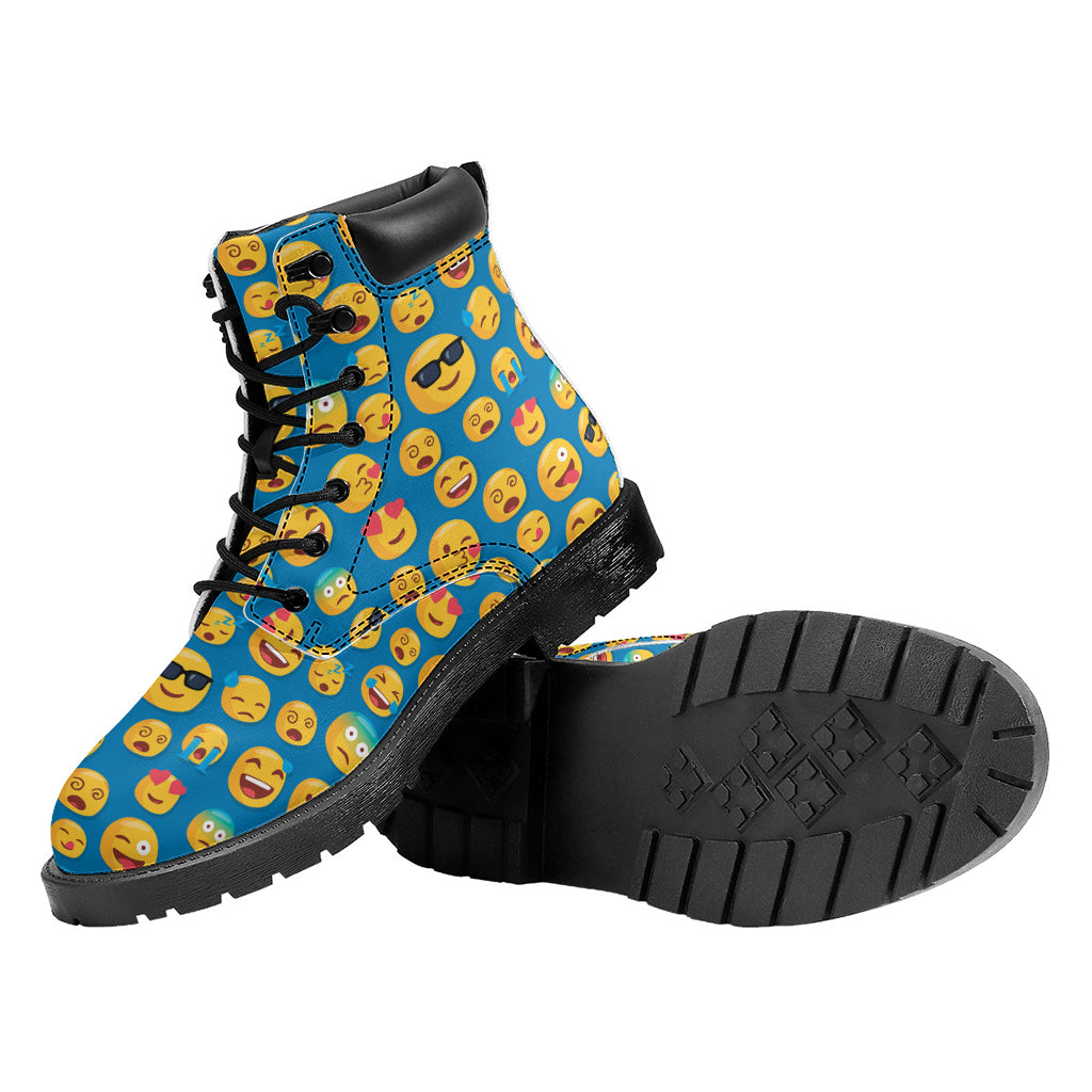 Blue Emoji Pattern Print Work Boots