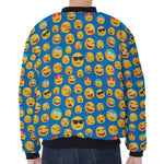 Blue Emoji Pattern Print Zip Sleeve Bomber Jacket