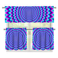 Blue Expansion Moving Optical Illusion 3 Piece Kitchen Curtains
