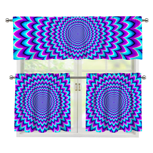 Blue Expansion Moving Optical Illusion 3 Piece Kitchen Curtains