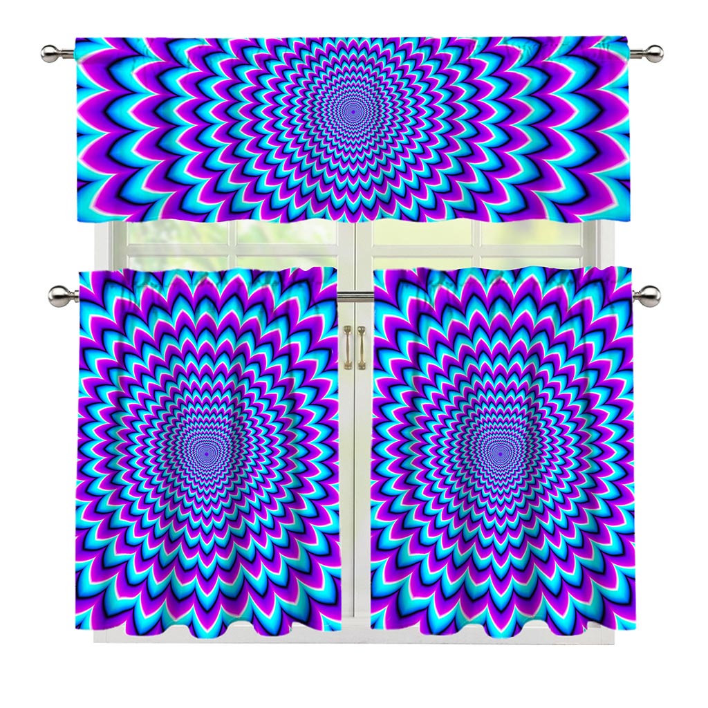 Blue Expansion Moving Optical Illusion 3 Piece Kitchen Curtains