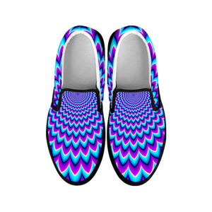 Blue Expansion Moving Optical Illusion Black Slip On Sneakers