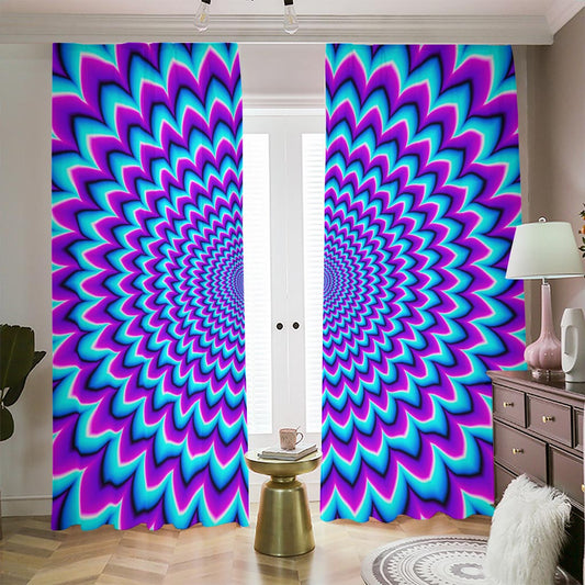 Blue Expansion Moving Optical Illusion Blackout Pencil Pleat Curtains