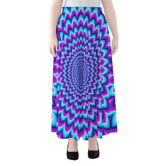 Blue Expansion Moving Optical Illusion Chiffon Maxi Skirt