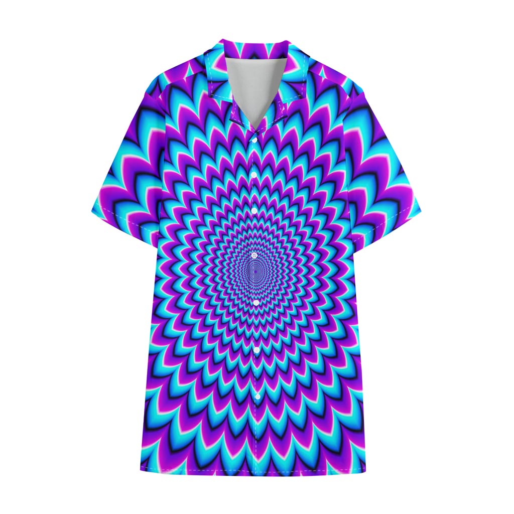 Blue Expansion Moving Optical Illusion Cotton Hawaiian Shirt