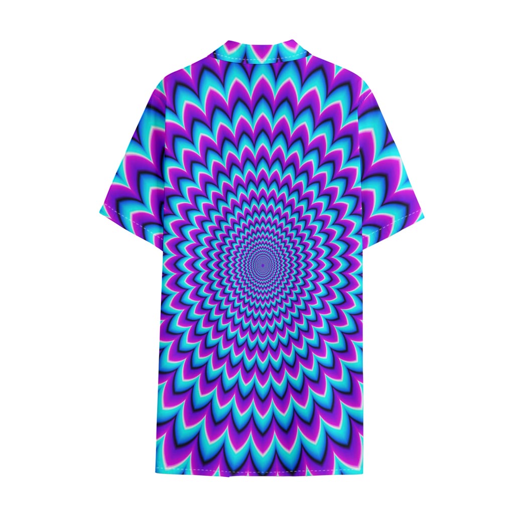 Blue Expansion Moving Optical Illusion Cotton Hawaiian Shirt