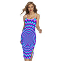 Blue Expansion Moving Optical Illusion Cross Back Cami Dress