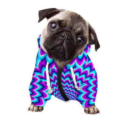 Blue Expansion Moving Optical Illusion Dog Zip Up Hoodie