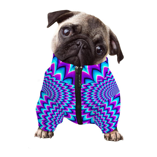 Blue Expansion Moving Optical Illusion Dog Zip Up Jacket
