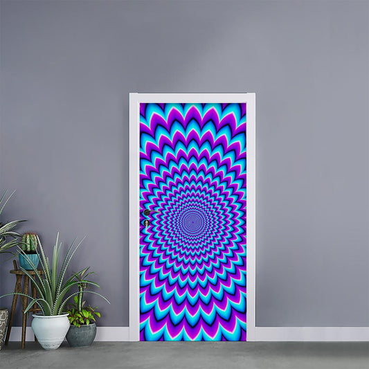 Blue Expansion Moving Optical Illusion Door Sticker