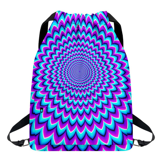 Blue Expansion Moving Optical Illusion Drawstring Backpack