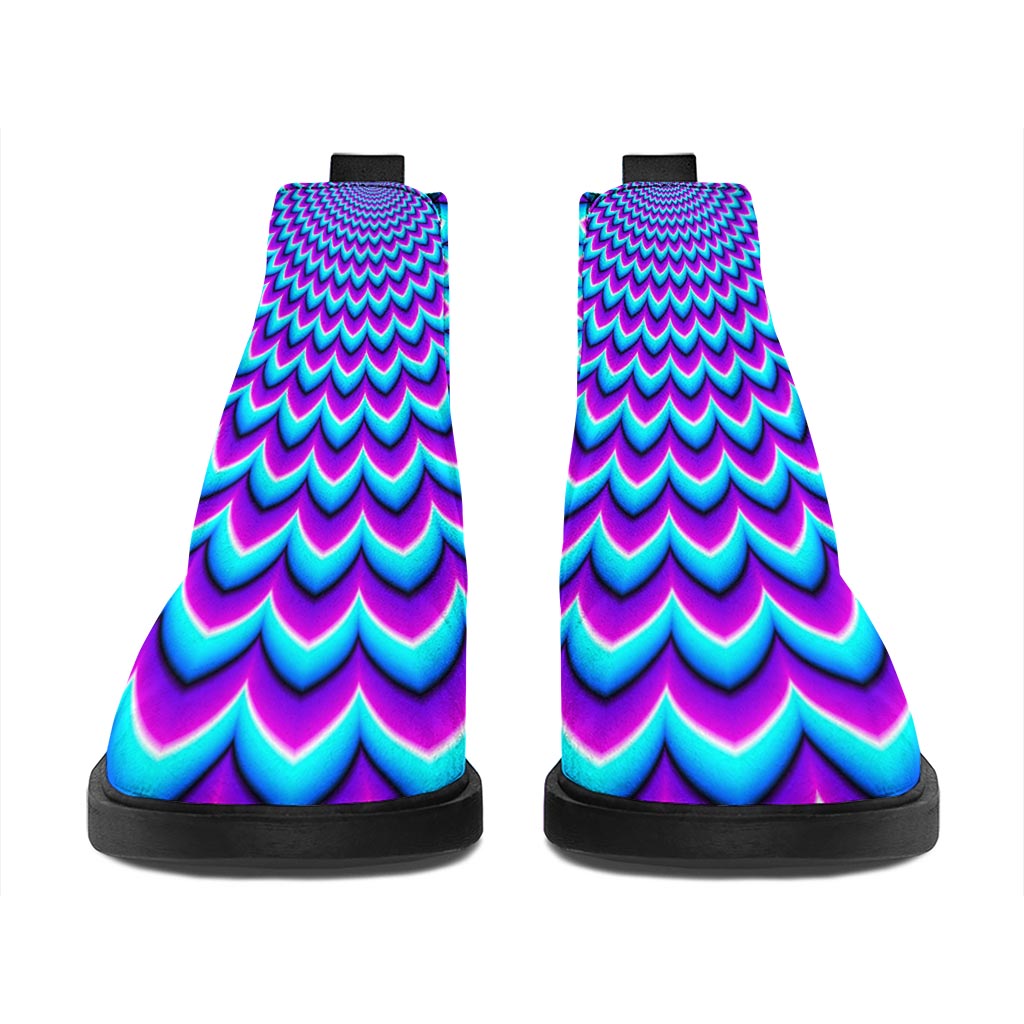 Blue Expansion Moving Optical Illusion Flat Ankle Boots