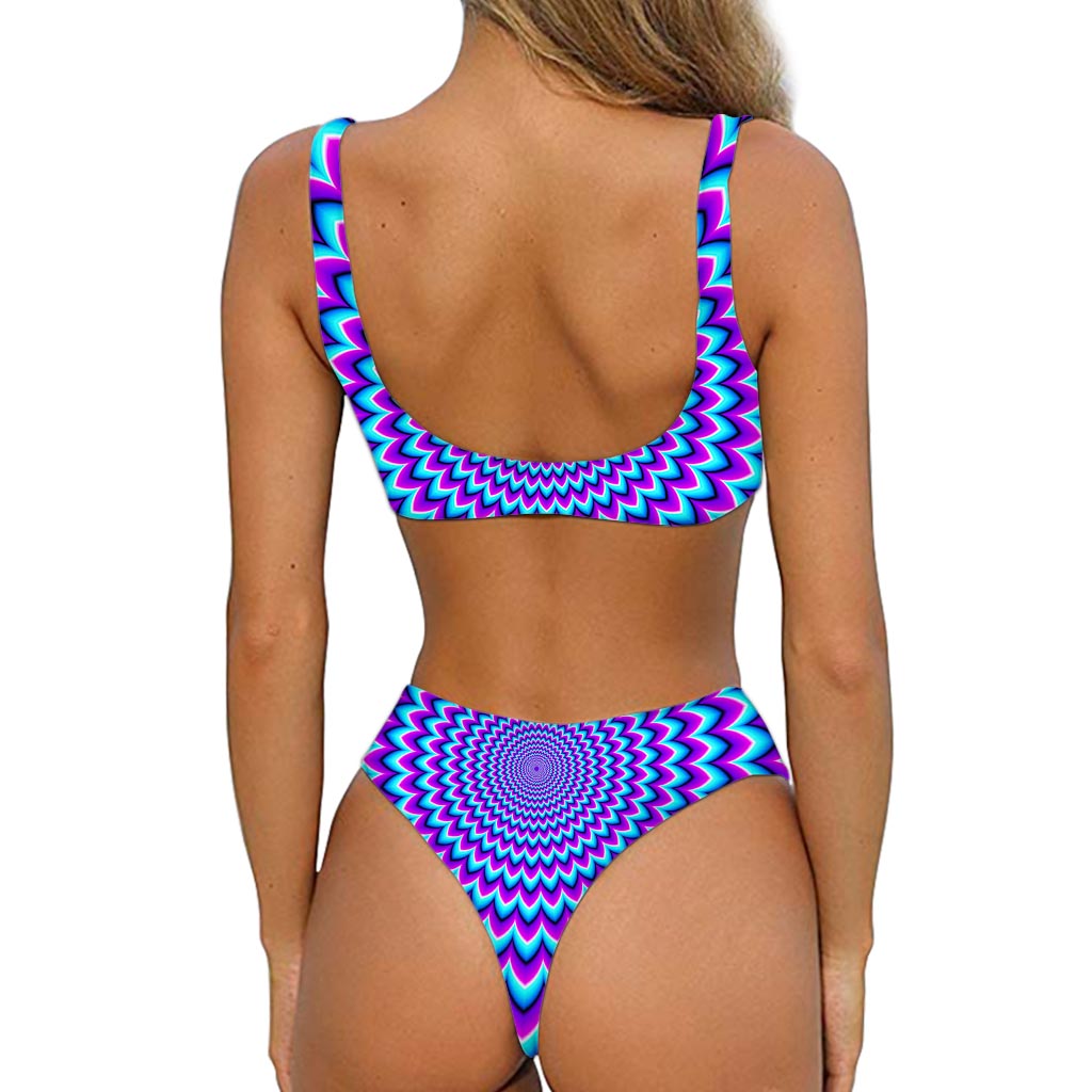 Blue Expansion Moving Optical Illusion Front Bow Tie Bikini