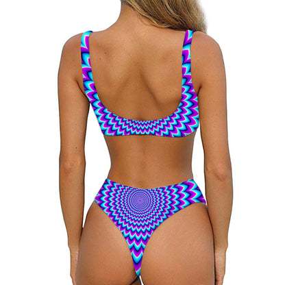 Blue Expansion Moving Optical Illusion Front Bow Tie Bikini