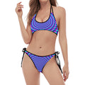 Blue Expansion Moving Optical Illusion Halter Scoop Tie Side Bikini