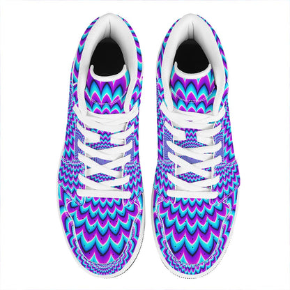 Blue Expansion Moving Optical Illusion High Top Leather Sneakers