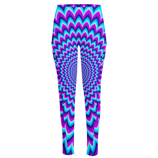 Blue Expansion Moving Optical Illusion High-Waisted Pocket Leggings