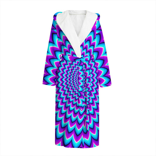 Blue Expansion Moving Optical Illusion Hooded Bathrobe