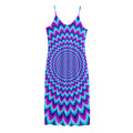 Blue Expansion Moving Optical Illusion Jersey Midi Cami Dress
