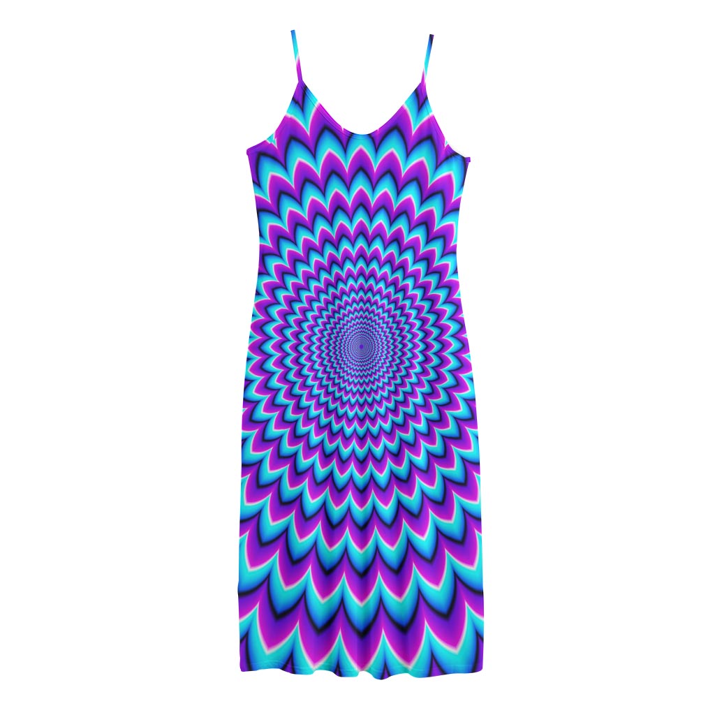 Blue Expansion Moving Optical Illusion Jersey Midi Cami Dress