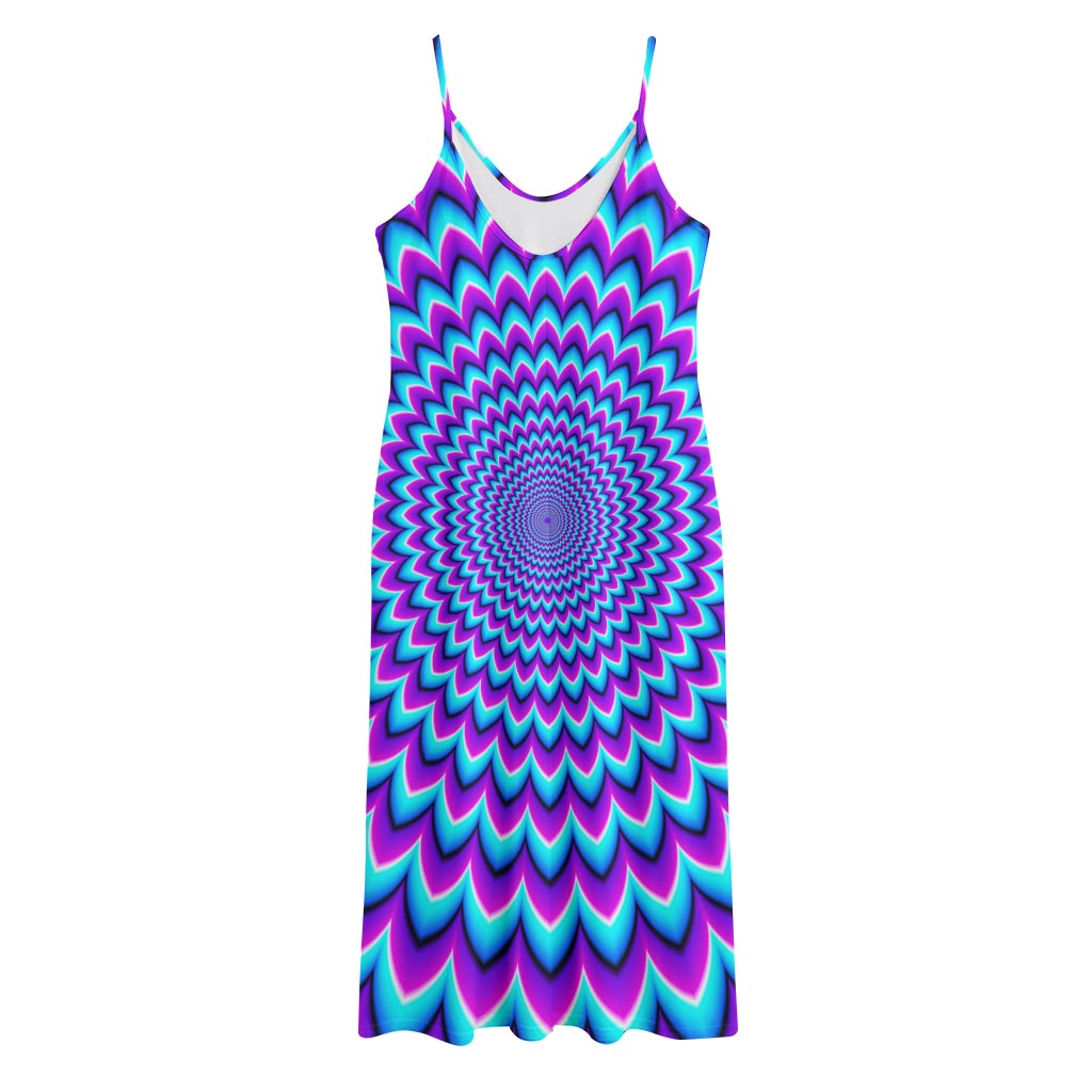 Blue Expansion Moving Optical Illusion Jersey Midi Cami Dress