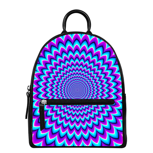 Blue Expansion Moving Optical Illusion Leather Backpack